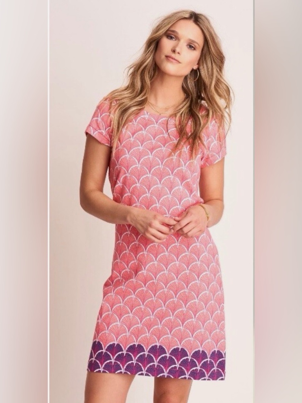 Hatley Nellie dress featuring a vibrant coral fan motif - Size Large